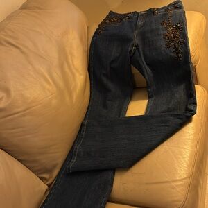 Cache Dark Blue Embroidered Straight Leg Jeans